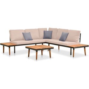 The Living Store Loungeset - 4-delig - Acaciahout - 200 x 200 x 65 cm - Inclusief kussens