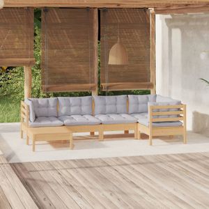 The Living Store Loungeset Grey Pine Wood Corner Sofa - 63.5x63.5x62.5 cm - Modular Design