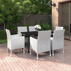 The Living Store Eethoek - wit PE-rattan - 140 x 70 x 74 cm - weerbestendig