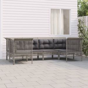 The Living Store Loungeset - Grijs - Poly rattan - Staal - Modulair design