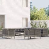 The Living Store Loungeset poly rattan - Grijs - 6x middenbank - 7x hoekbank - Weerbestendig materiaal