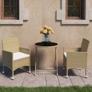 The Living Store Tuinbistroset - 3-delig - beige - PE-rattan - gehard glas - 60x75cm - 2 stoelen - The Living Store