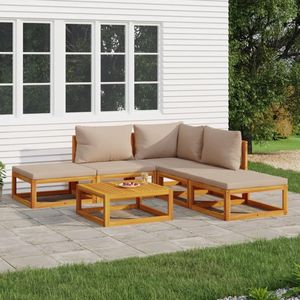 The Living Store 6-tlg. Garten-Lounge-Set mit Taupe Kissen Massivholz - Gartenmöbel - Loungesessel - Holz Möbel - Akazienholz - Garten Lounge Set