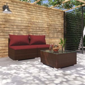 The Living Store Poly Rattan Tuinset - Modulair - PE-rattan - Staal Frame - Bruin - 60x60x30 cm - Kaneelrood Kussen - 6