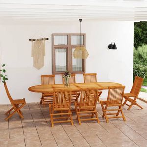 The Living Store Teakhouten tuinset - tafel (180-280x100x75 cm) - 8 stoelen (47x60x89 cm) - inklapbaar - waterbasisafwerking
