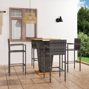 The Living Store Barset - Grijs - Tafel- 80 x 80 x 110 cm - Stoel- 52 x 56 x 118 cm - PE-rattan - gepoedercoat staal