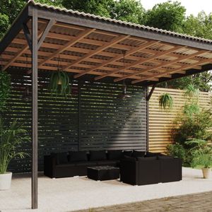 The Living Store Loungeset Zwart - Poly Rattan - Modulair Design - Inclusief Kussens