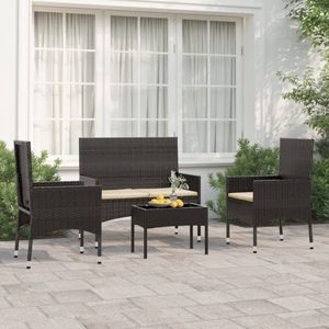 The Living Store Loungeset - 2 x Stoel - 1 x Tweezitsbank - 1 x Tafel - Zwart - PE-rattan en gepoedercoat staal - 150 x 85 x 51 cm (B x D x H)