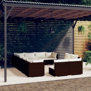 The Living Store Loungeset - Poly Rattan - 12-delig - Bruin - Wit