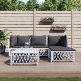 The Living Store Loungeset Tuinhoekbank + Tuinmiddenbank + Tuinvoetenbank + Tuintafel - Geweven Stof - Wit - 72x72x66cm - Inclusief Kussens (Groot) en Montage - The Living Store