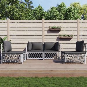 The Living Store 4-tlg. Garten-Lounge-Set mit Kissen Weiß Stahl - Gartenzubehör - Gartenloungeset - Loungesessel - Gartentisch - Outdoor Möbel