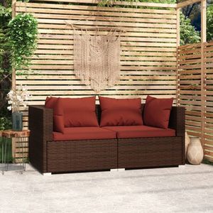 The Living Store Hoekbank Tuinset - Bruin PE-rattan - 140 x 70 x 60.5 cm - Waterdicht - Comfortabele kussens - Montage vereist - 2x Hoekbank - 2x Zitkussen - 2x Groot rugkussen - 2x Klein rugkussen