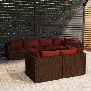 The Living Store 7-tlg. Garten-Lounge-Set mit Kissen Braun Poly Rattan - Gartengeräte - Gartenmöbel - Loungeset - Rattanmöbel - Gartenloungesessel