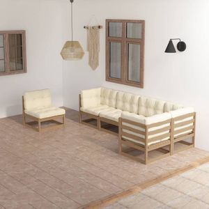 The Living Store Loungeset - Grenenhout - Honingbruin - 9 kussens - Modulair - 70x70x67cm