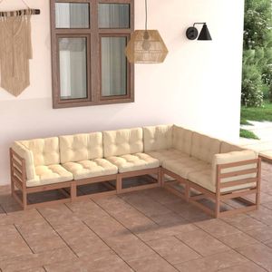 The Living Store Tuinset Grenenhout - Modulaire loungeset - Honingbruin - 70x70x67 cm - Inclusief kussens