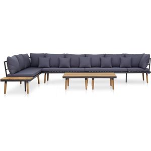 The Living Store Loungeset Achtzitsbankstel Natuurlijke Houtkleur - 340 x 200 x 65 cm - Massief Acaciahout - Stalen