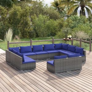 The Living Store Loungeset - Grijs PE-rattan - Modulair design - Comfortabele kussens