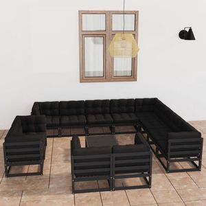 The Living Store Loungeset Grenenhout - 70x70x67 cm - Zwart - Antraciet