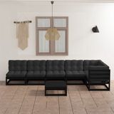 The Living Store Loungebank Grenenhout Zwart - 70x70x67 cm - Inclusief kussens - Montage vereist