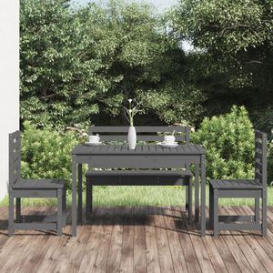 The Living Store Klassieke Houten Tuinset - Tafel 121 x 82.5 x 76 cm - Tuinstoel 50 x 48 x 91.5 cm - Tuinbank 109 x 48 x 91.5 cm - Grijs