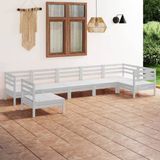 The Living Store Houten Tuinset - Grenenhout - Modulair - Wit - Hoek/Middenbank- 63.5x63.5x62.5cm - 3 hoekbanken - 4 middenbanken