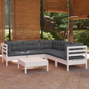The Living Store Loungeset Grenenhout - Wit - 63.5x63.5x62.5 cm - Antraciet kussen