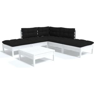 Jinlefu - The Living Store 6-tlg. Garten-Lounge-Set mit Kissen Weiß Kiefernholz - Gartengeräte - Lounge Set - Gartenmöbel - Kiefernholz Möbel