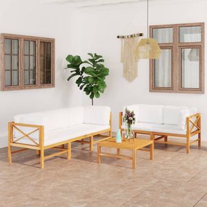 The Living Store 6-tlg. Garten-Lounge-Set mit Creme Kissen Massivholz Teak - Loungeset - Gartenmöbel - Esstisch - Outdoormöbel - Teakholz