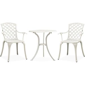 The Living Store Bistroset - Stoel- 61x60x93 cm - Tafel- 62x65 cm - Wit - Gietaluminium Tuinbank - Bistroset - Buitentijd - Lounge Set - Aluminum Meubilair - Zomerseizoen - Patio Set - Eetkamerset