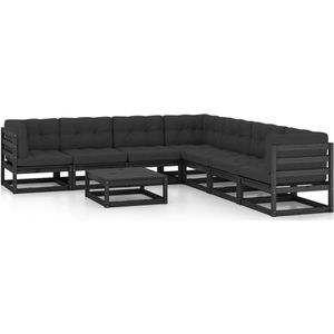 Helloshop26 - The Living Store 8-tlg. Garten-Lounge-Set mit Kissen Schwarz Massivholz Kiefer - Gartensofa - Lounge Set - Gartenmöbel - Rattan Möbel