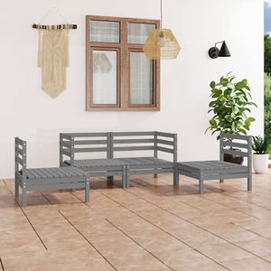 4-tlg. Garten-Lounge-Set Grau Kiefer Massivholz - Gartenmöbeln - Loungemöbel - Gartenloungeset - Rattan Möbel - Outdoor Furniture - The Living Store