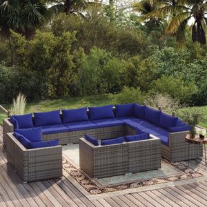 The Living Store Loungeset poly rattan - Grijs - 12-delig