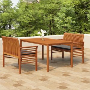 The Living Store 3-delige Tuinset met kussens massief acaciahout - Eetkamer - Acacia Hout - Buitentafel - Lounge Set - Tuinbank