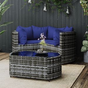 The Living Store Loungeset Hoekbank Grijs - 63x63x57.5 cm - PE-rattan - Staal - Gehard glas