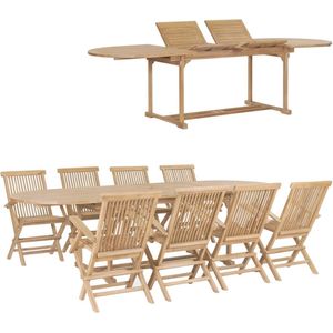 The Living Store Tuinset - Teakhout - Verlengbare tafel (180-280 cm) - Inclusief 8 klapstoelen