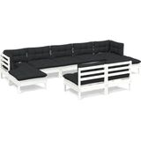 The Living Store Loungeset Hoekbank Grenenhout - Wit - 63.5 x 63.5 x 62.5 cm - Inclusief kussens - Montage vereist