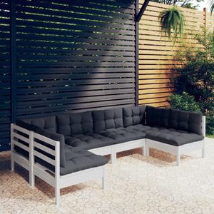 The Living Store Loungeset Tuin - Grenenhout - Wit - 63.5 x 63.5 x 62.5 cm - Antraciet kussen