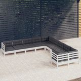 The Living Store Loungeset Grenenhout - Hoekbank - Middenbank - Wit - 63.5 x 63.5 x 62.5 cm - Inclusief Kussens