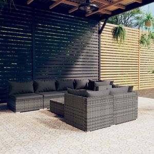 The Living Store Loungeset - poly rattan - grijs - modulair design - waterbestendig - comfortabele kussens