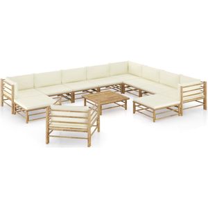 The Living Store - Bamboe loungeset - tuinmeubelen - 65x70x60cm - crèmewit