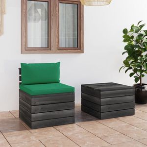 The Living Store Pallet Loungeset - Grenenhout - Modulair - Groene Kussens