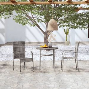 The Living Store Poly Rattan Tuinset - Grijs - 45 x 45 cm tafel - Stapelbare stoelen
