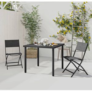 The Living Store Tuinset - Trendy - Tafel en stoelen - Afmetingen- 80 x 80 x 72 cm - Kleur- zwart - Materiaal- gehard