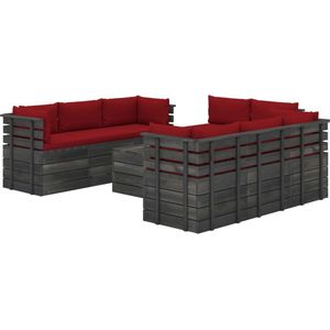 The Living Store Loungeset Pallet - 8-delig - Grenenhout - Wijnrood