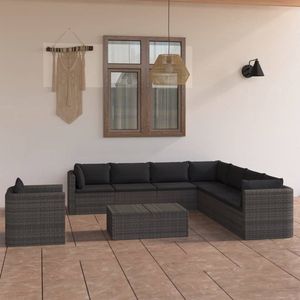 The Living Store 9-delige Loungeset met kussens poly rattan grijs - Loungeset - Loungemeubilair - Tuinset - Buis Meubels - Patioset