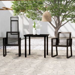 The Living Store Tuinset - Eettafel PVC-rattan en glas - 80 x 80 x 74 cm - zwart