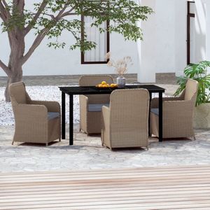 The Living Store Tuinmeubelset - bruin en zwart - poly rattan - 140x70x74 cm - incl - 4 stoelen en kussens