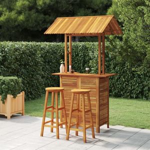 The Living Store Houten Tuinbarset - Acaciahout - Tuintafel 113x106x217 cm - Barkrukken 34x34x76 cm