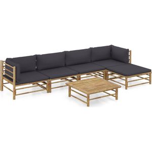 The Living Store 6-delige Loungeset met donkergrijze kussens bamboe - Bamboelus - Loungeset - Tuinmeubels - Buitentijd - Balkon