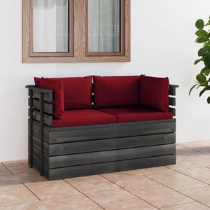 The Living Store Pallet Hoekbank - Massief Grenenhout - 65 x 65 x 71.5 cm - Wijnrood